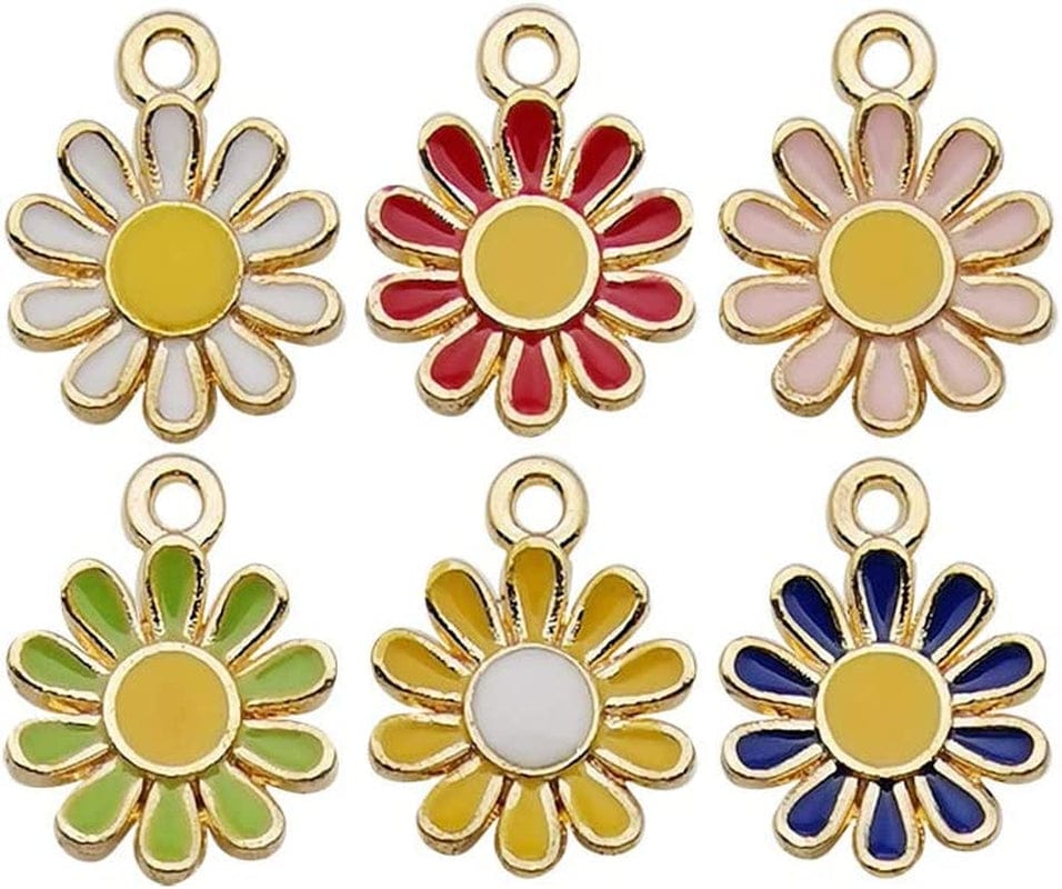 40Pcs Gold Plated Enamel Cherry Blossoms Flower Charms Pendant for Jewelry Making Necklace Bracelet Earring DIY Jewelry Accessories Charms (M208) Small Daisy