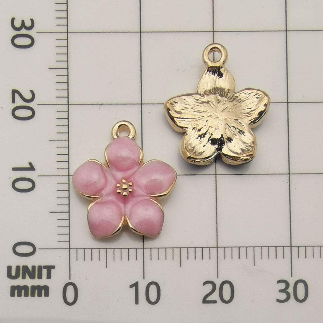 40Pcs Gold Plated Enamel Cherry Blossoms Flower Charms Pendant for Jewelry Making Necklace Bracelet Earring DIY Jewelry Accessories Charms (M208)