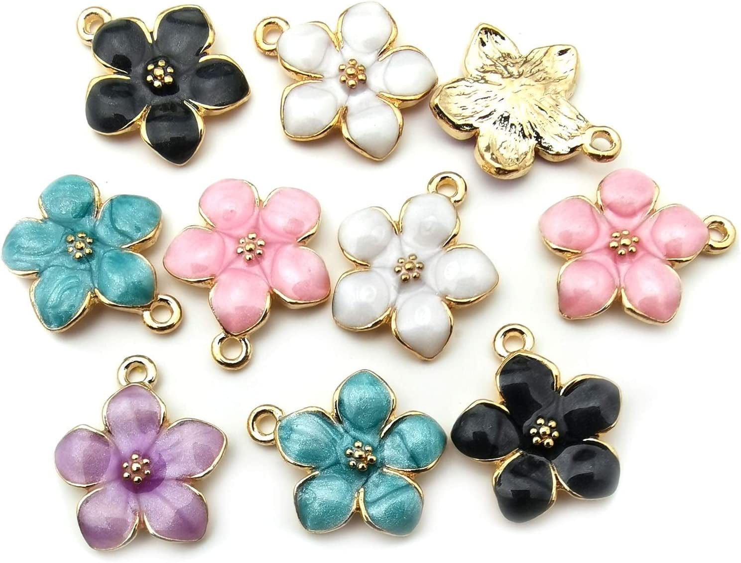 40Pcs Gold Plated Enamel Cherry Blossoms Flower Charms Pendant for Jewelry Making Necklace Bracelet Earring DIY Jewelry Accessories Charms (M208)