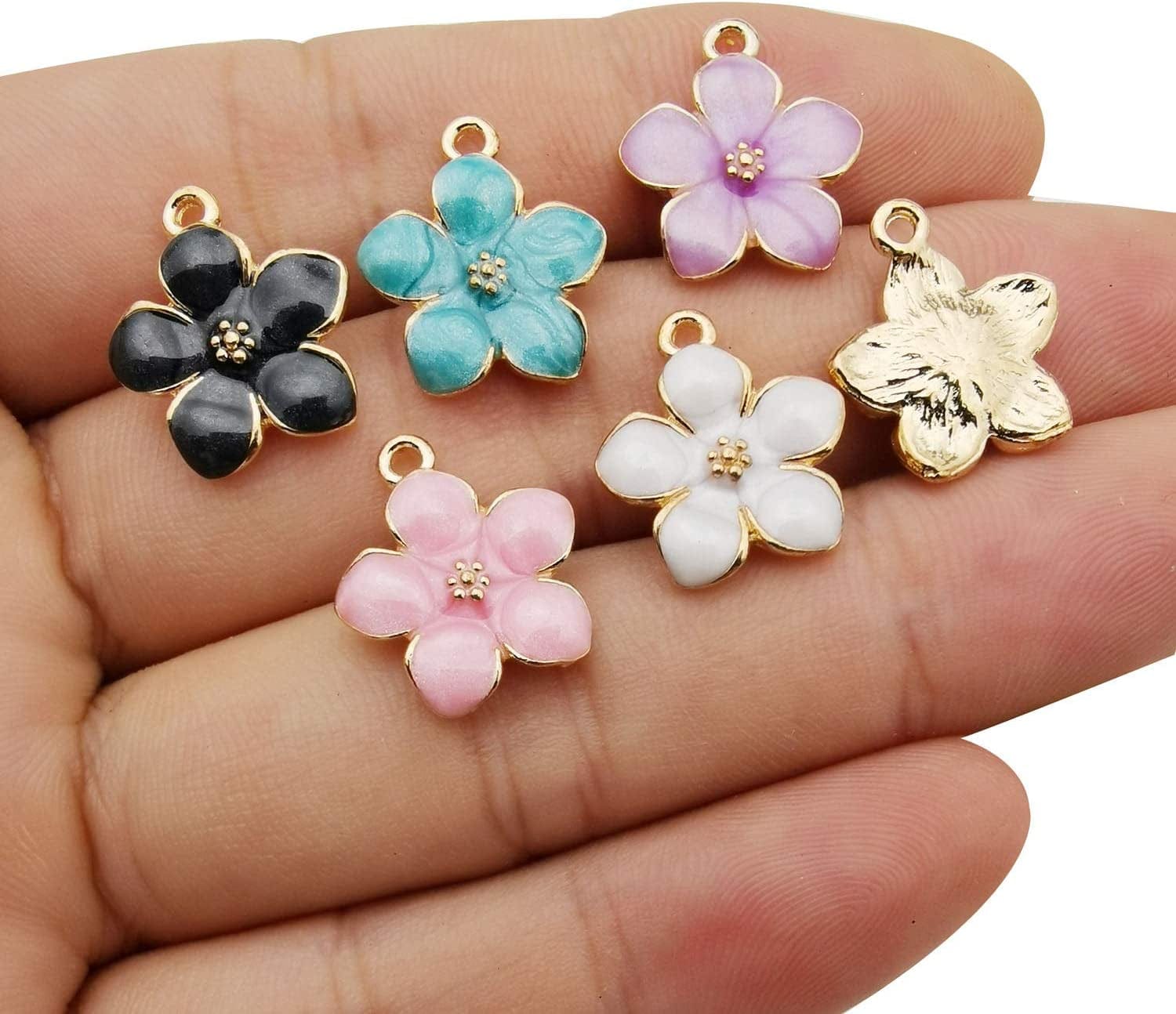 40Pcs Gold Plated Enamel Cherry Blossoms Flower Charms Pendant for Jewelry Making Necklace Bracelet Earring DIY Jewelry Accessories Charms (M208)
