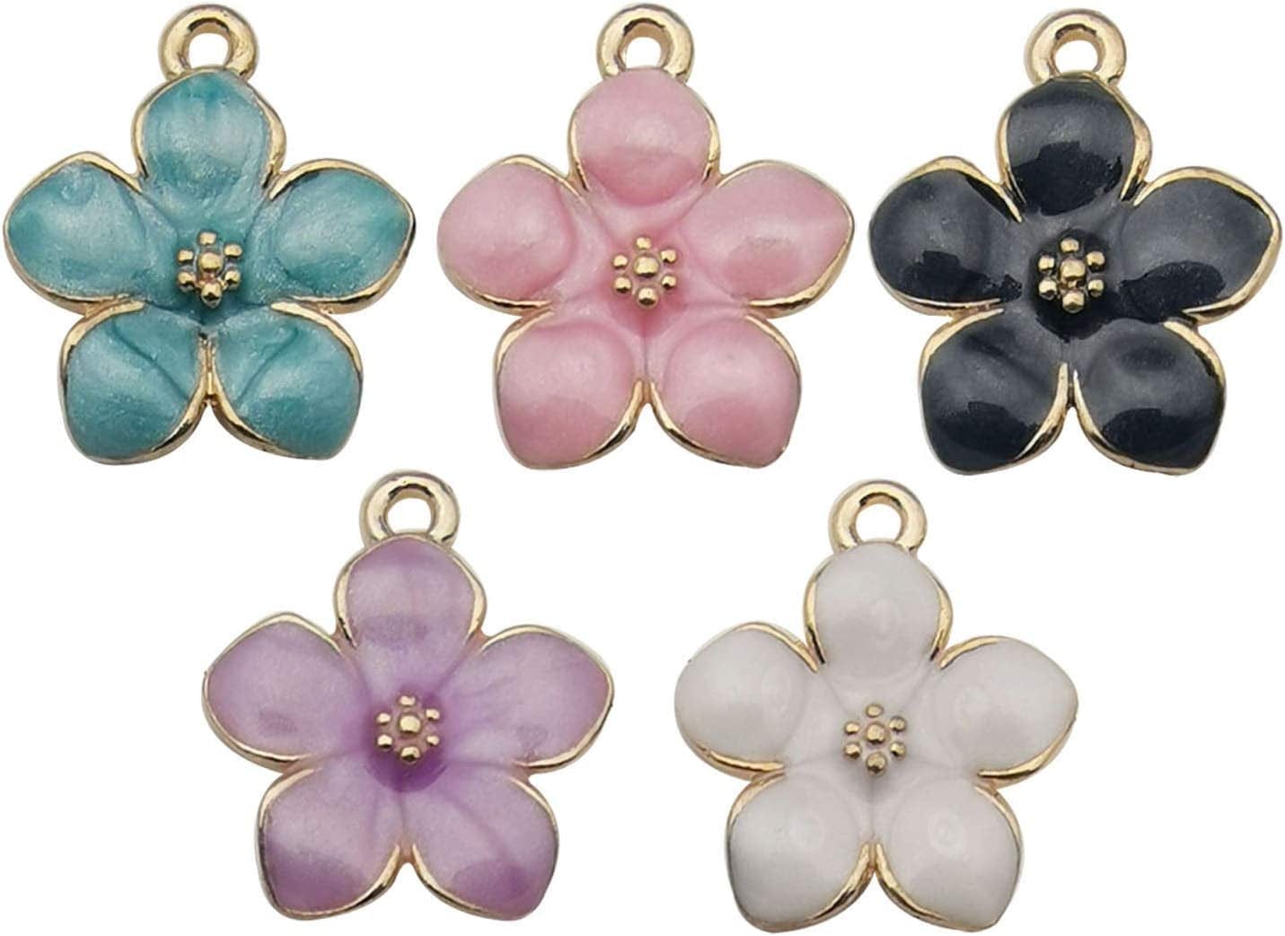 40Pcs Gold Plated Enamel Cherry Blossoms Flower Charms Pendant for Jewelry Making Necklace Bracelet Earring DIY Jewelry Accessories Charms (M208) Flower-6