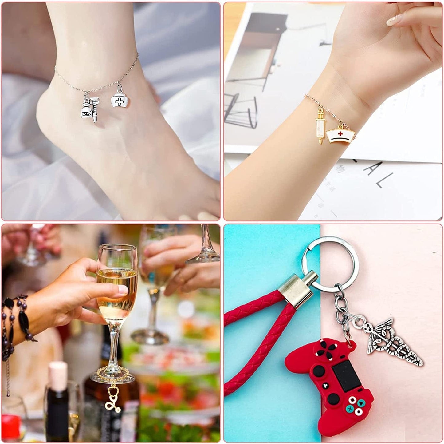 40Pcs Medical Nurse Charms Pendant Set, Gold Alloy Stethoscope Syringe Nurse Cap Hat for Jewelry Making Findings DIY Necklace Bracelet Craft Art Accessories