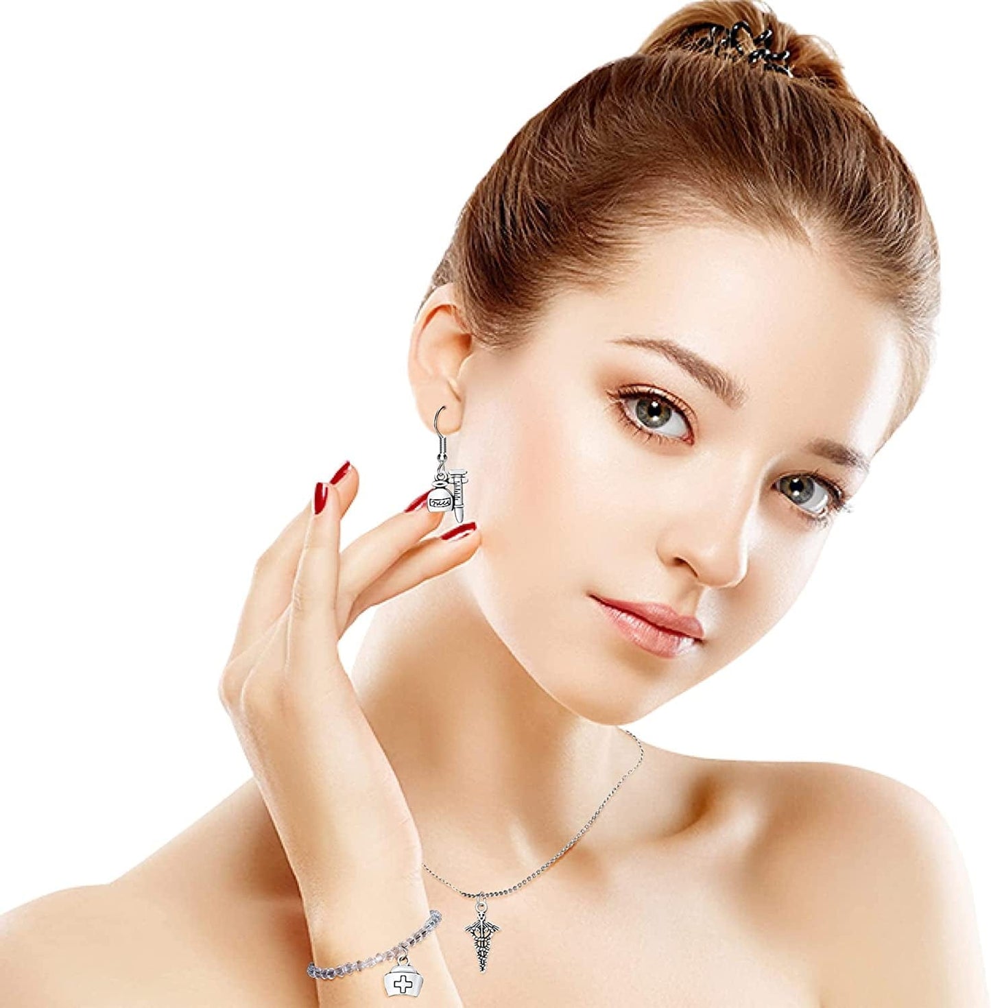 40Pcs Medical Nurse Charms Pendant Set, Gold Alloy Stethoscope Syringe Nurse Cap Hat for Jewelry Making Findings DIY Necklace Bracelet Craft Art Accessories