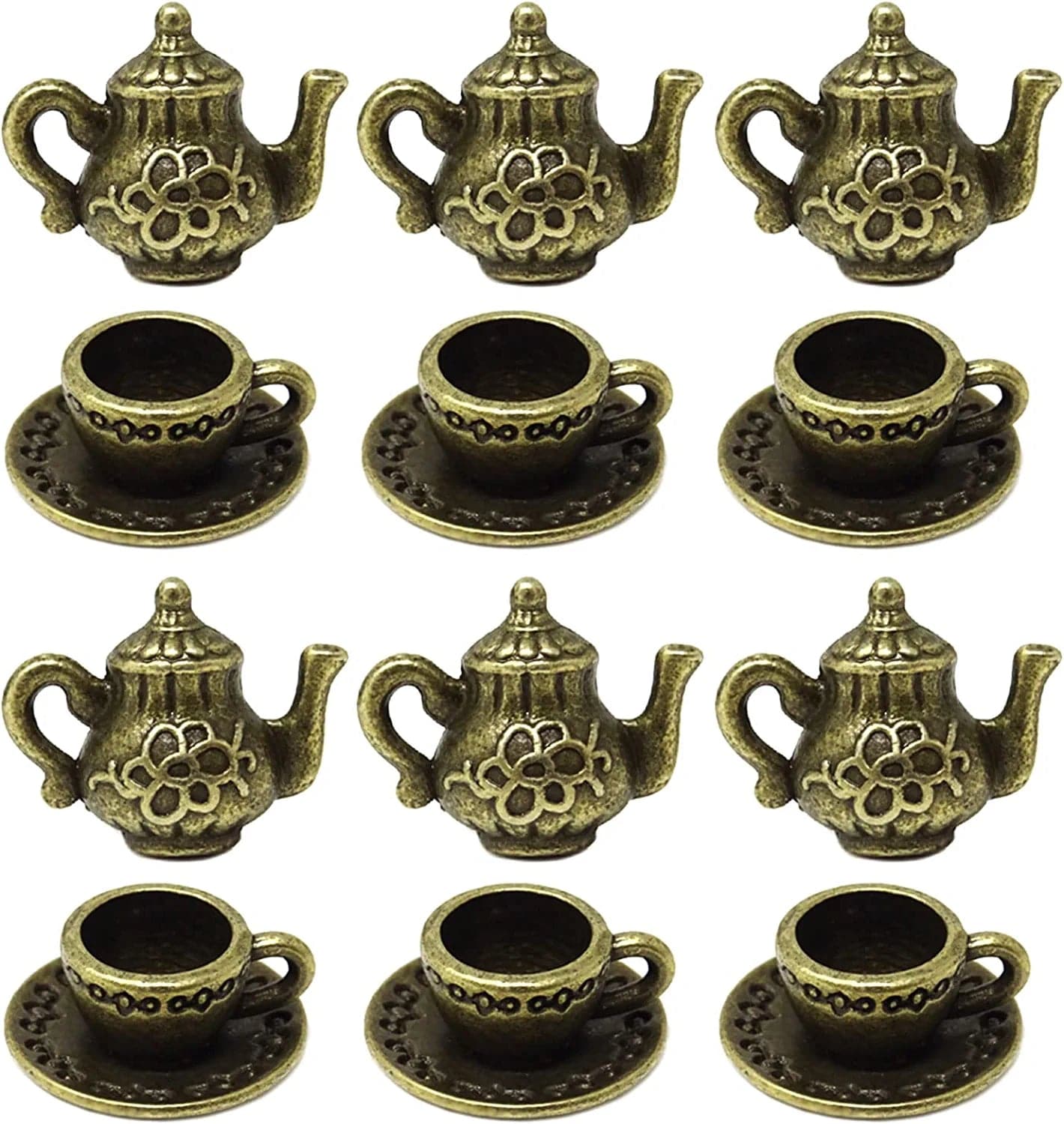 40PCS Metal Teapot Tea Cup Charms Pendant Antique Silver Plated Coffee Mug Jewelry Findings for DIY Necklace Earring Bracelet Keychain Craft Making bronze