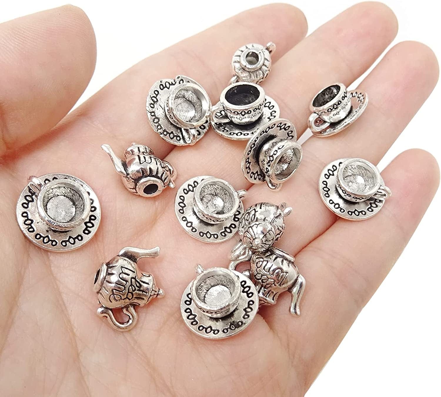 40PCS Metal Teapot Tea Cup Charms Pendant Antique Silver Plated Coffee Mug Jewelry Findings for DIY Necklace Earring Bracelet Keychain Craft Making