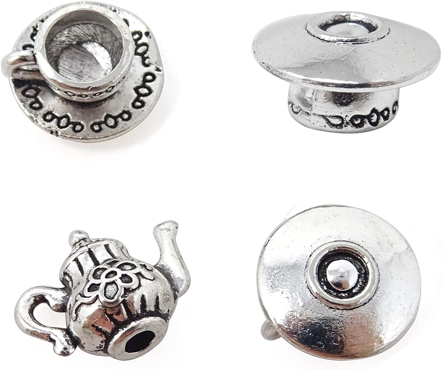 40PCS Metal Teapot Tea Cup Charms Pendant Antique Silver Plated Coffee Mug Jewelry Findings for DIY Necklace Earring Bracelet Keychain Craft Making