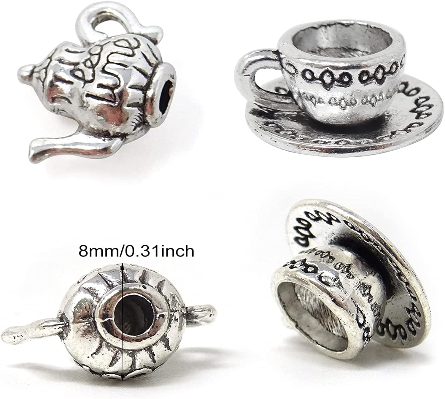 40PCS Metal Teapot Tea Cup Charms Pendant Antique Silver Plated Coffee Mug Jewelry Findings for DIY Necklace Earring Bracelet Keychain Craft Making