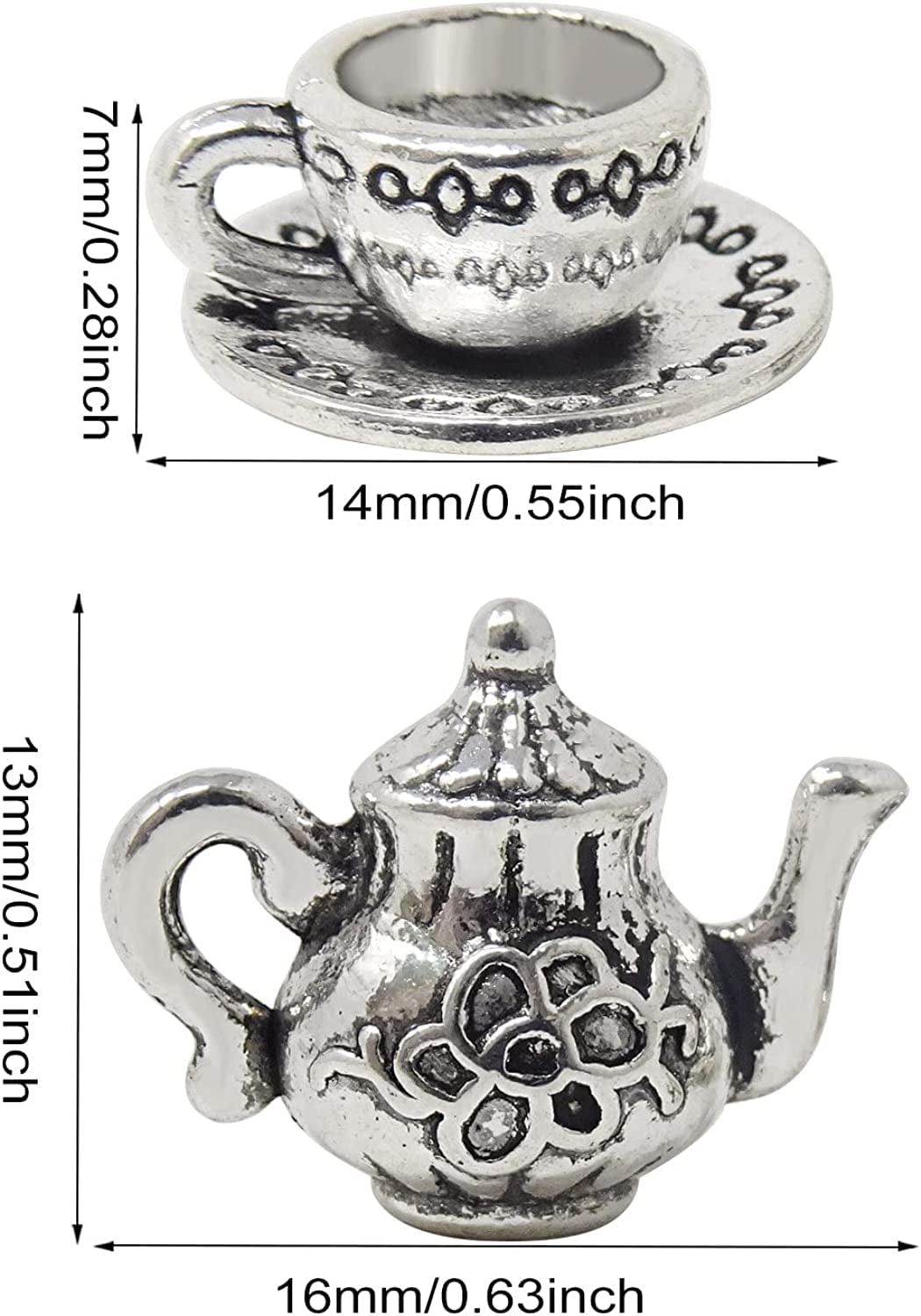 40PCS Metal Teapot Tea Cup Charms Pendant Antique Silver Plated Coffee Mug Jewelry Findings for DIY Necklace Earring Bracelet Keychain Craft Making