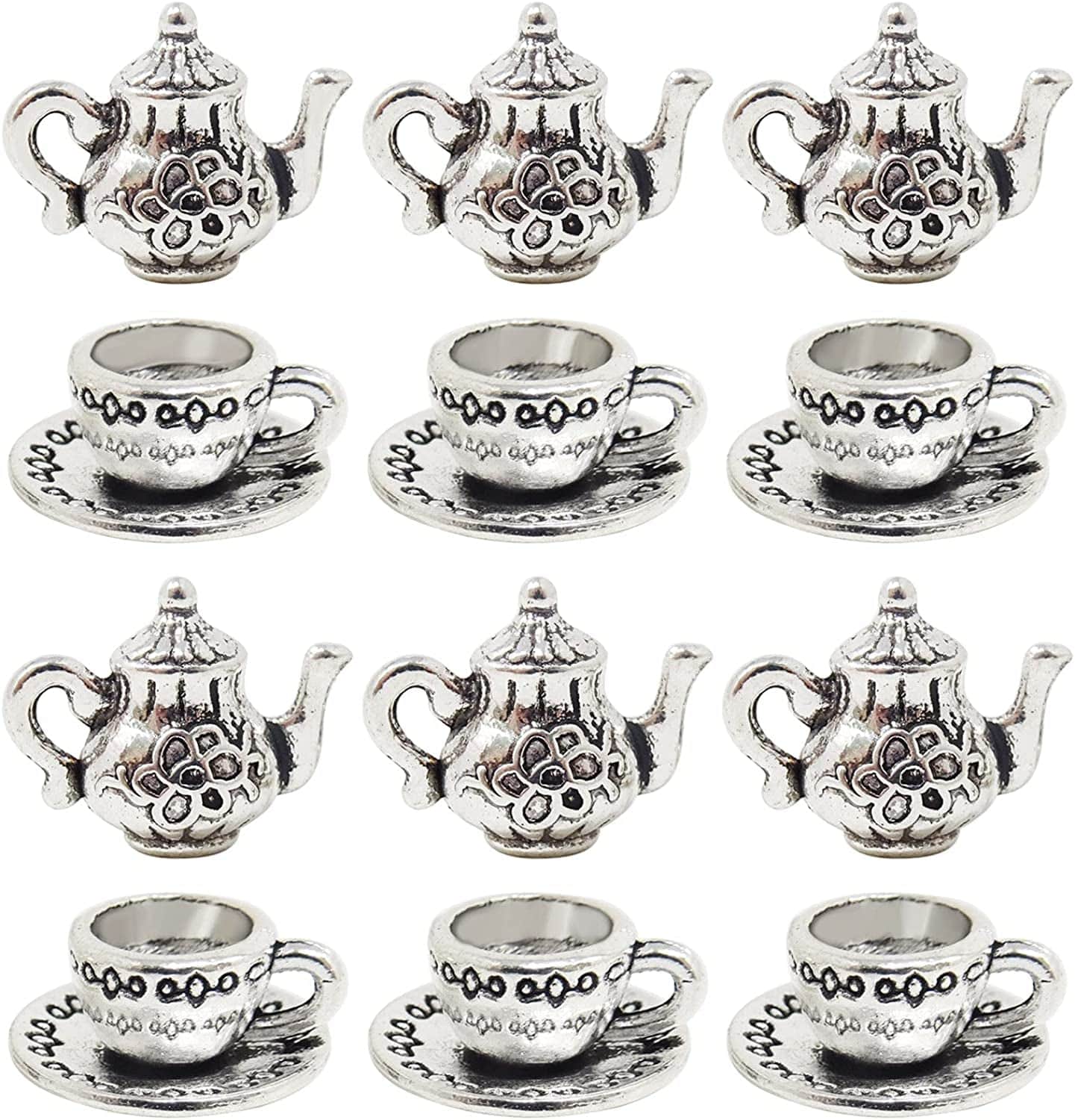 40PCS Metal Teapot Tea Cup Charms Pendant Antique Silver Plated Coffee Mug Jewelry Findings for DIY Necklace Earring Bracelet Keychain Craft Making silver