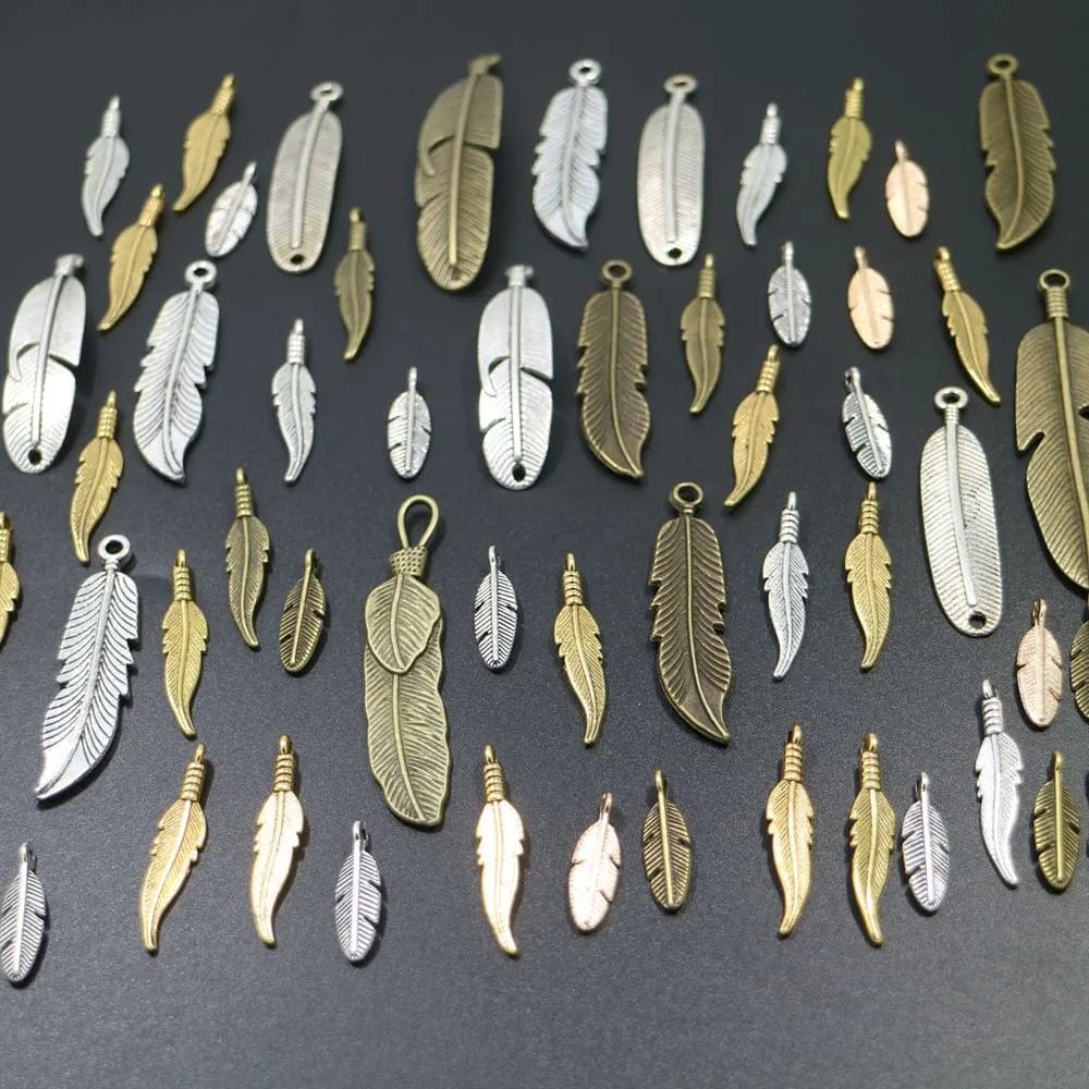 40Pcs Mixed Antique Bronze/Antique Silver Feather Charms Pendants Jewelry Making Accessories DIY