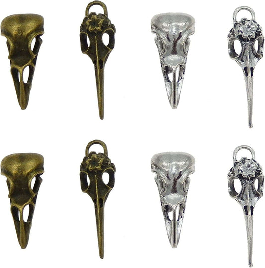 40Pcs Mixed Bronze Silver Raven Skull Bird Head Skeleton Theme Charm Pendant
