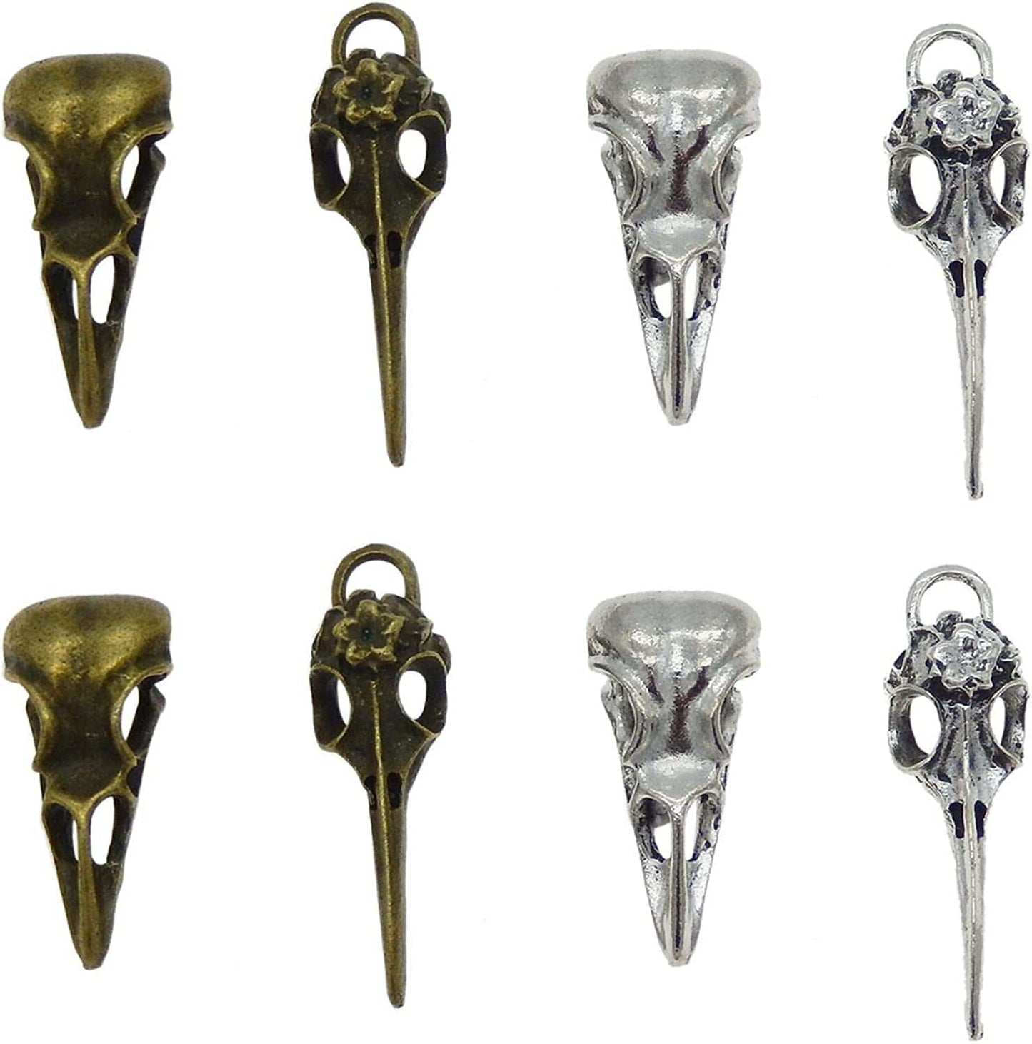 40Pcs Mixed Bronze Silver Raven Skull Bird Head Skeleton Theme Charm Pendant