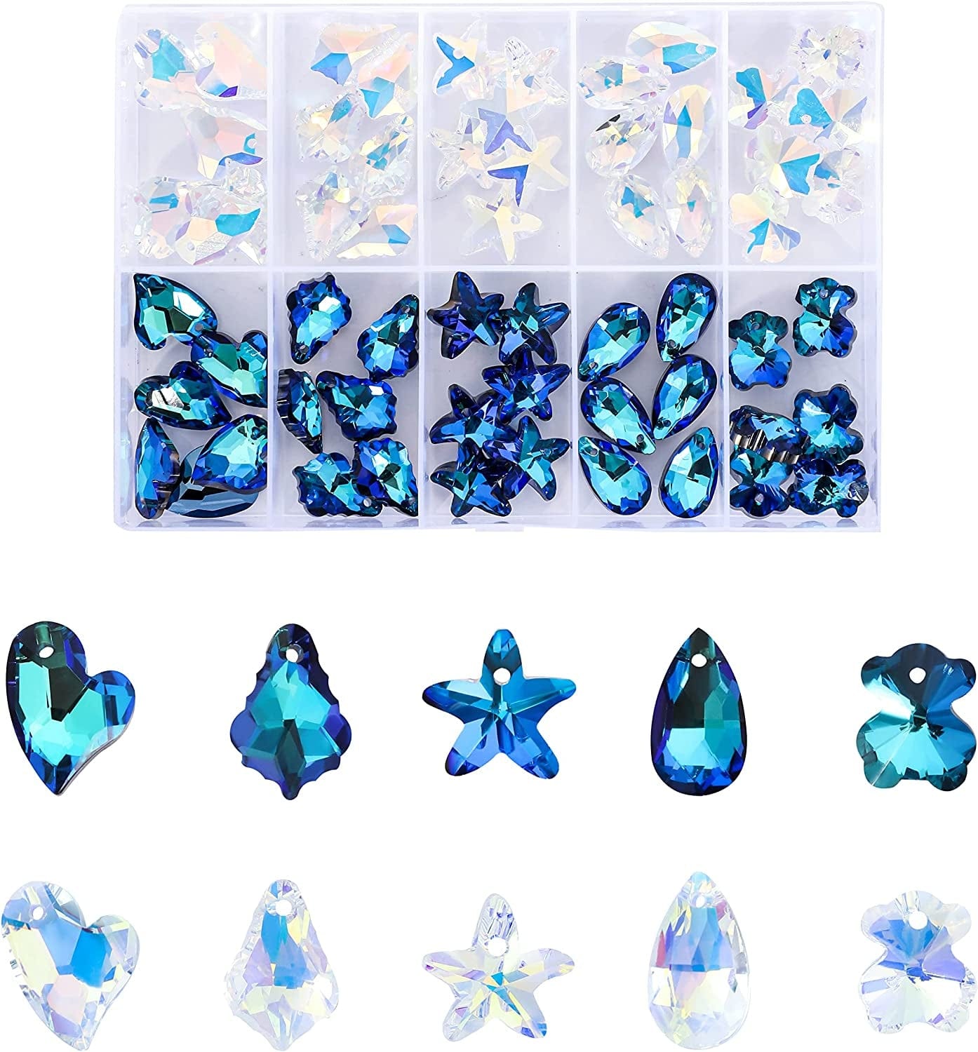 40Pcsmix Shapes Loose Beads Charms Crystal Pendant for Jewelry Making Bulk Lot Necklace Earrings Bracelet Craft Findings (Mixed Shape Crystal Pendant) 60pcsMixed Shape Crystal Pendant