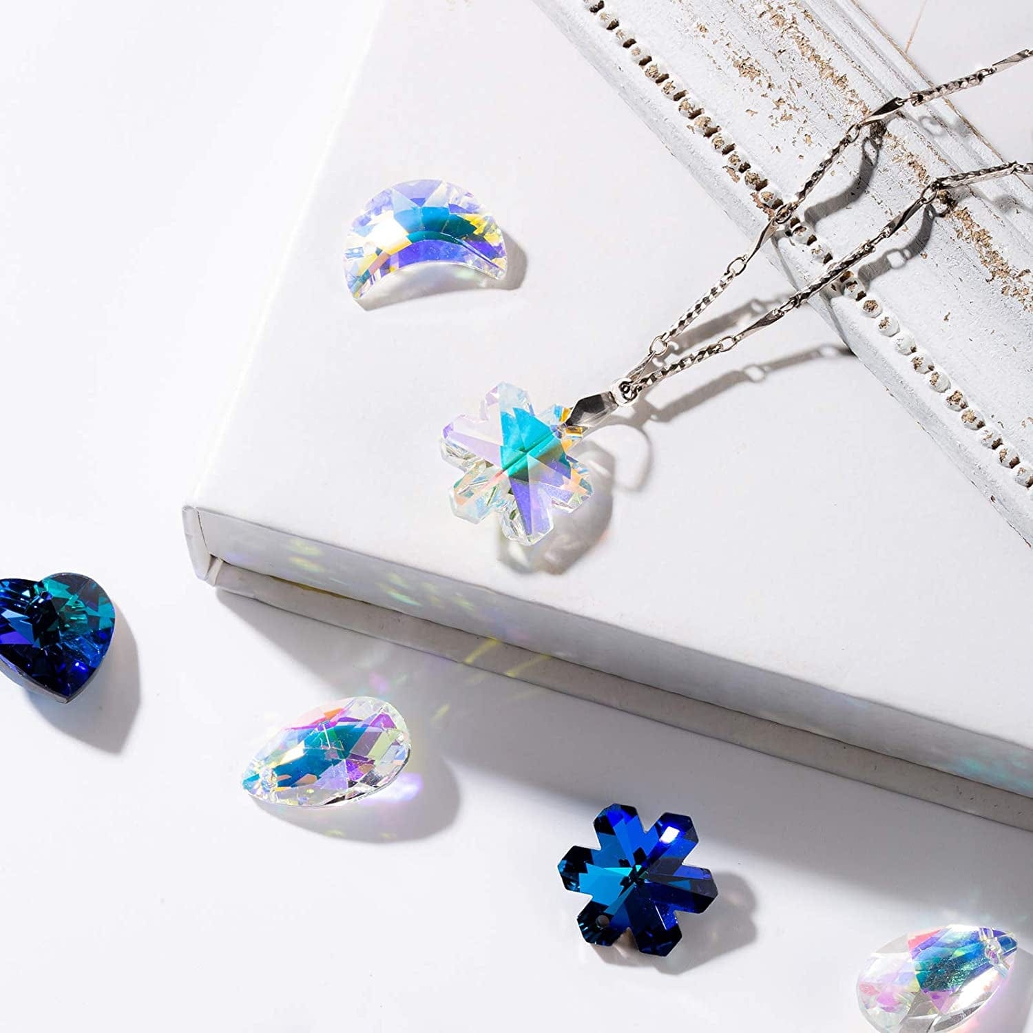 40Pcsmix Shapes Loose Beads Charms Crystal Pendant for Jewelry Making Bulk Lot Necklace Earrings Bracelet Craft Findings (Mixed Shape Crystal Pendant)