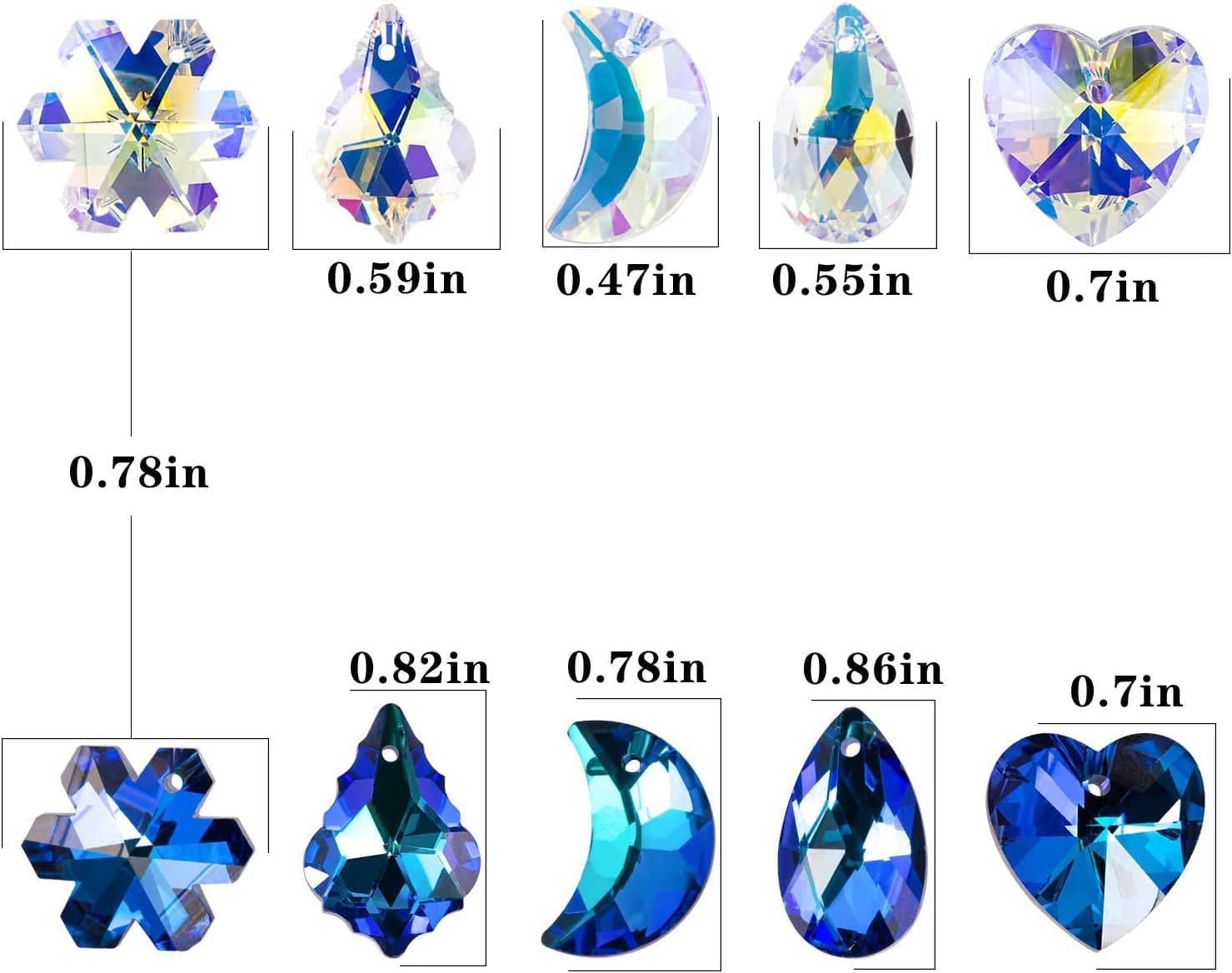 40Pcsmix Shapes Loose Beads Charms Crystal Pendant for Jewelry Making Bulk Lot Necklace Earrings Bracelet Craft Findings (Mixed Shape Crystal Pendant)