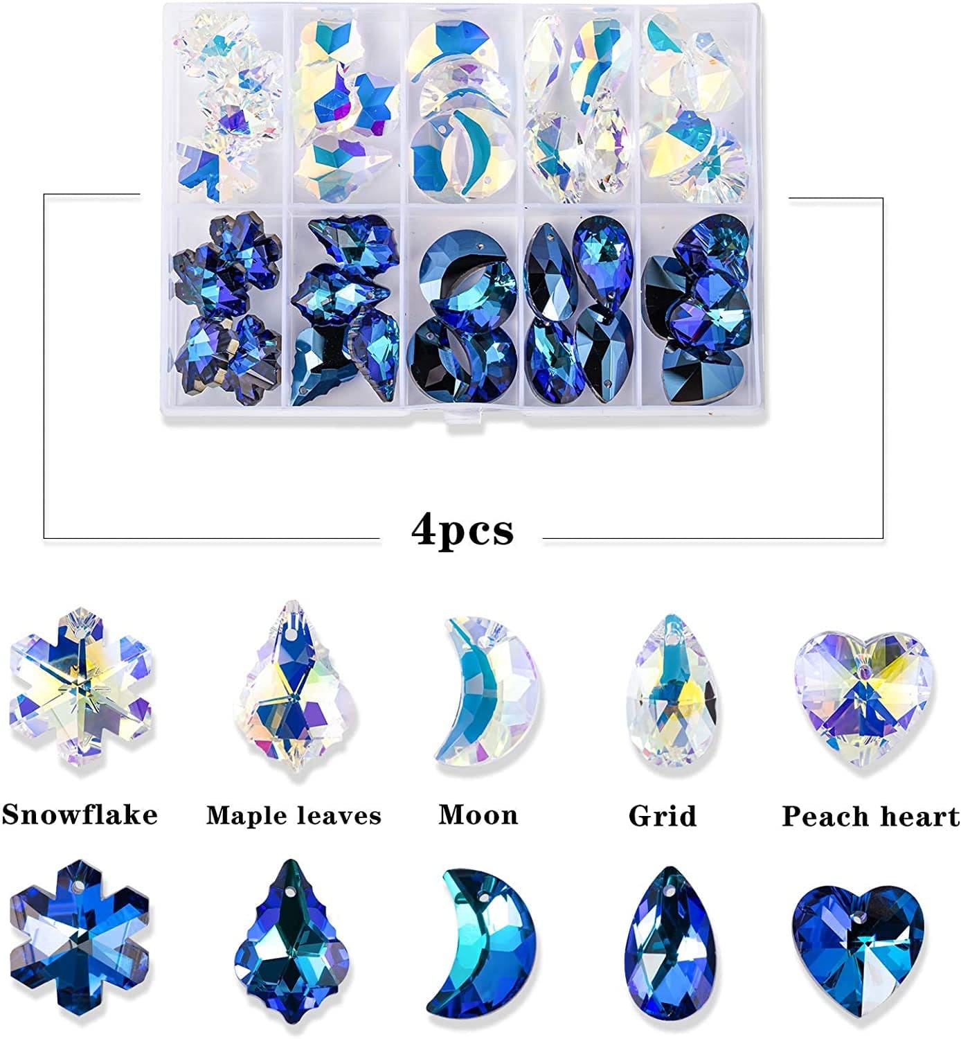 40Pcsmix Shapes Loose Beads Charms Crystal Pendant for Jewelry Making Bulk Lot Necklace Earrings Bracelet Craft Findings (Mixed Shape Crystal Pendant)