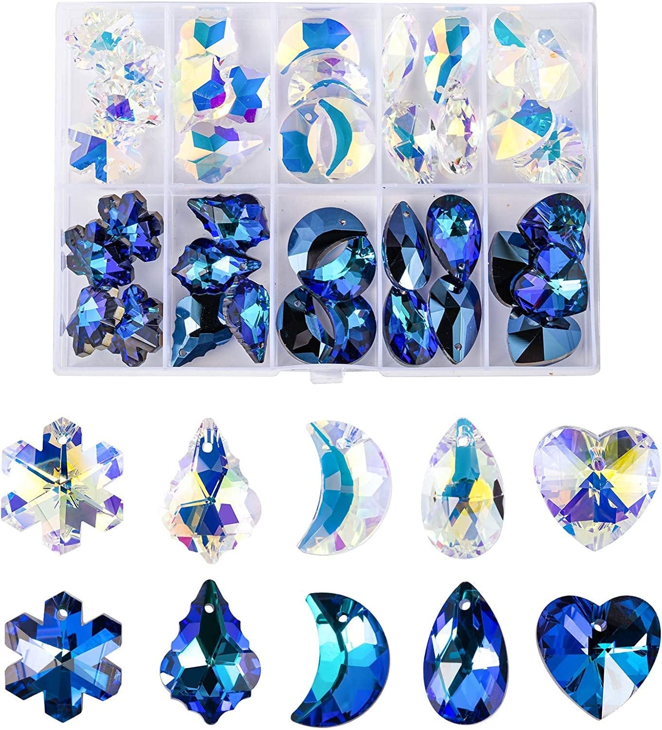 40Pcsmix Shapes Loose Beads Charms Crystal Pendant for Jewelry Making Bulk Lot Necklace Earrings Bracelet Craft Findings (Mixed Shape Crystal Pendant) Mixed shape crystal pendant