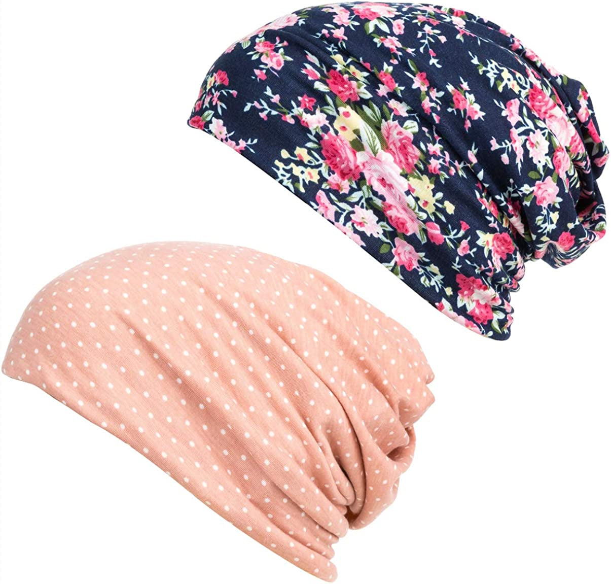 HONENNA Printed Turban Headband Chemo Cap Soft Sleep Beanie Apparel & Accessories > Clothing Accessories > Headwear HONENNA Navy Blue+spot