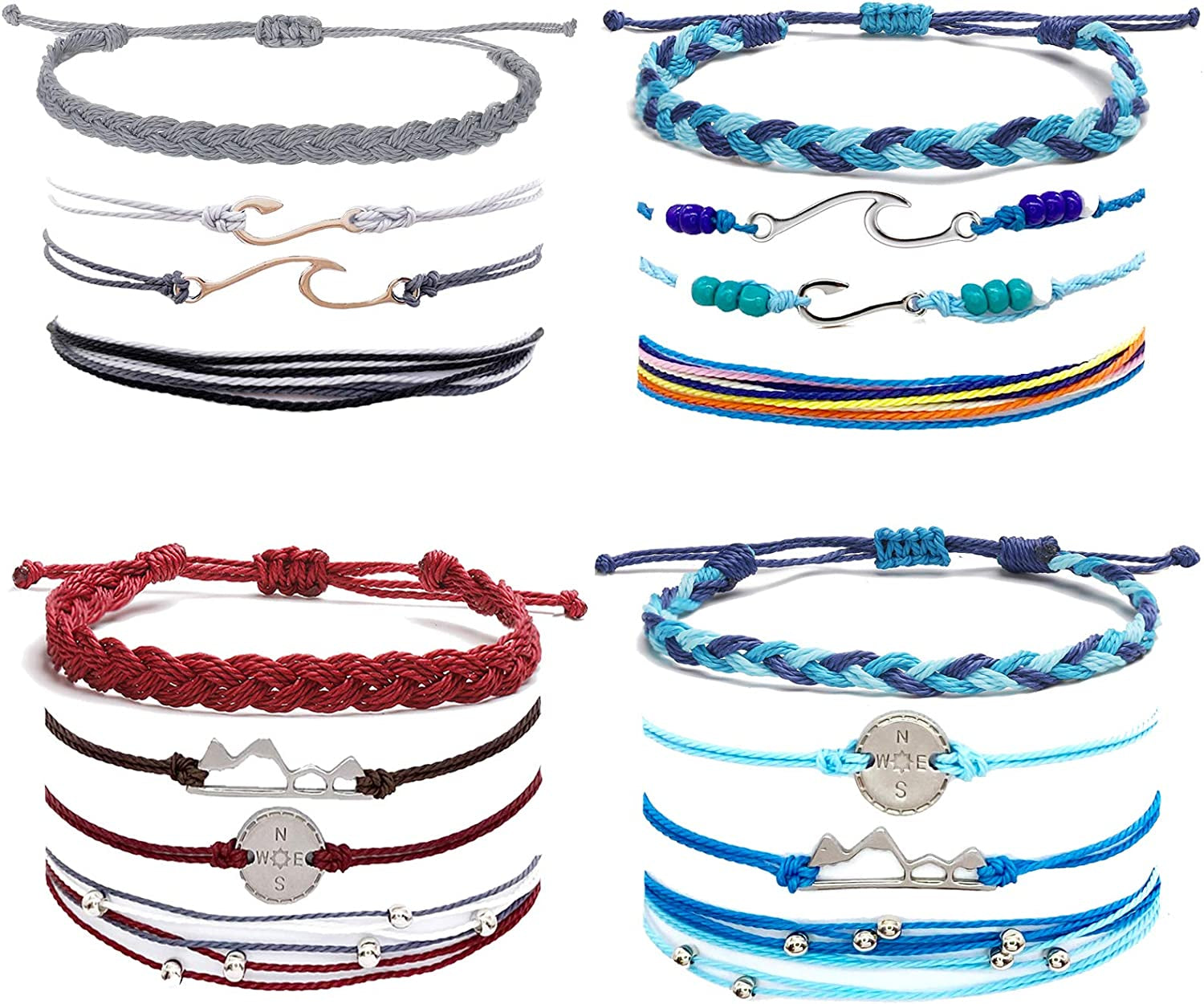 Waterproof String Bracelets for Girls Summer Wave Bracelet Friendship Handmade Wave Bracelet Apparel & Accessories > Jewelry > Bracelets Highven E-16pcs-String Bracelets