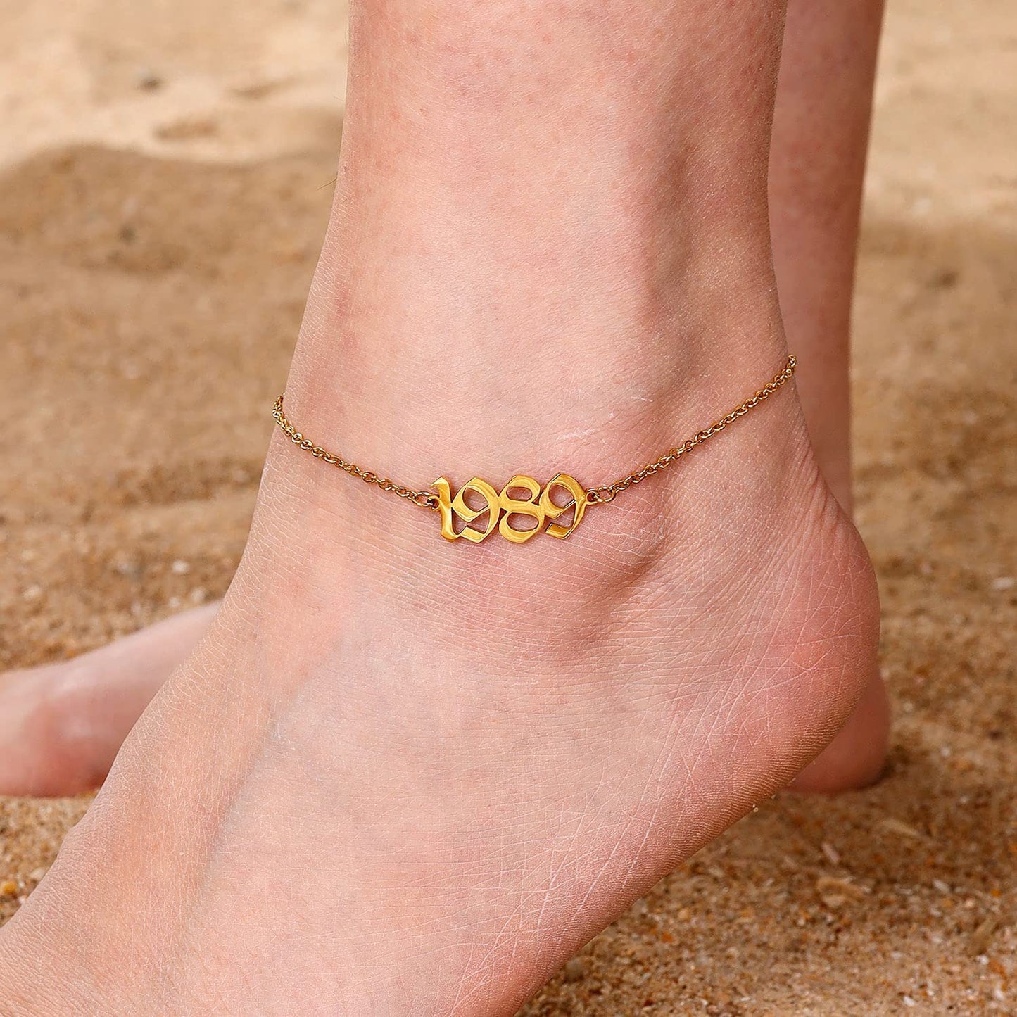 JYUEDA Birth Year Anklet Bracelet for Women,Beach Foot Chain Cute Ankle Bracelet,14K Gold Plated Anklets for Women Teen Girls Apparel & Accessories > Jewelry > Anklets JYUEDA