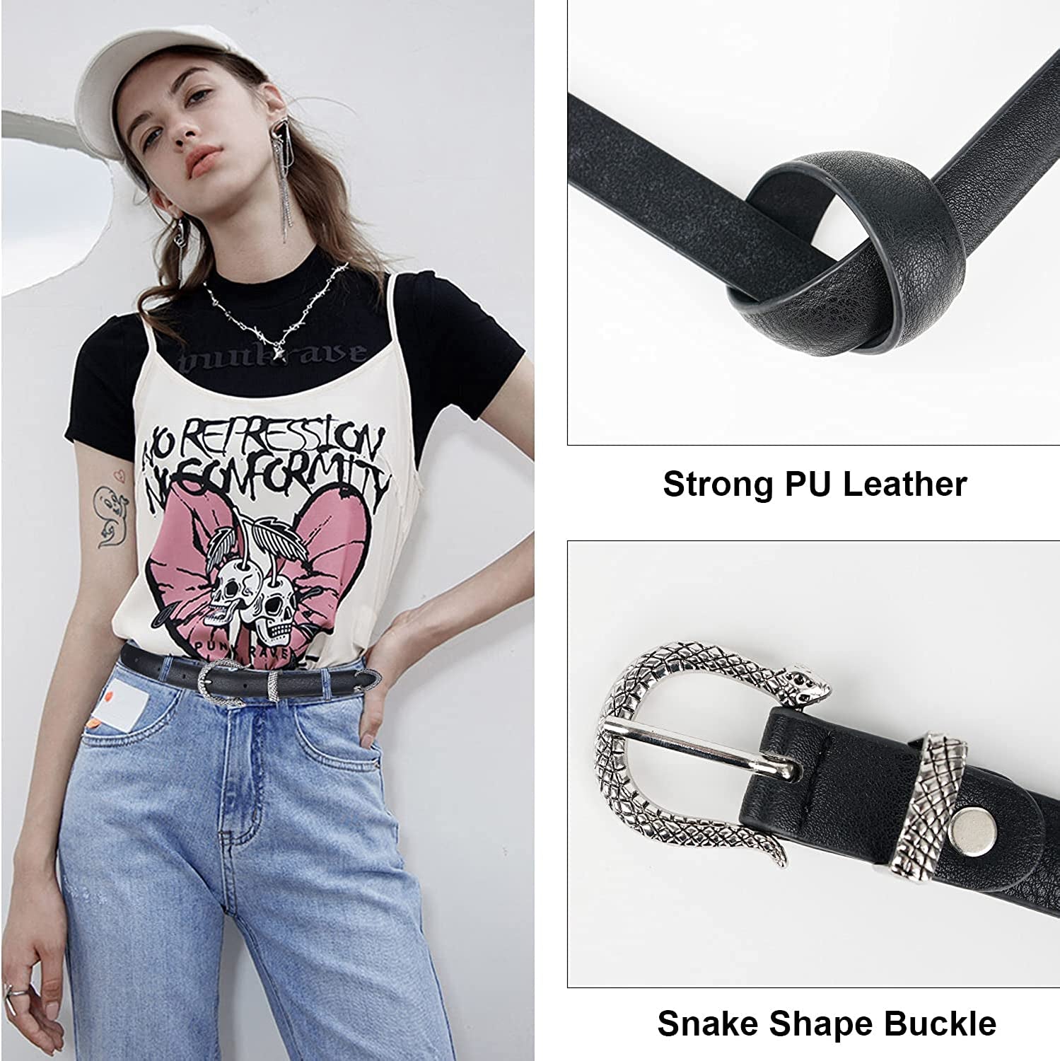 FIORETTO Women Fashion Belt with Snake Buckle Apparel & Accessories > Clothing Accessories > Belts FIORETTO
