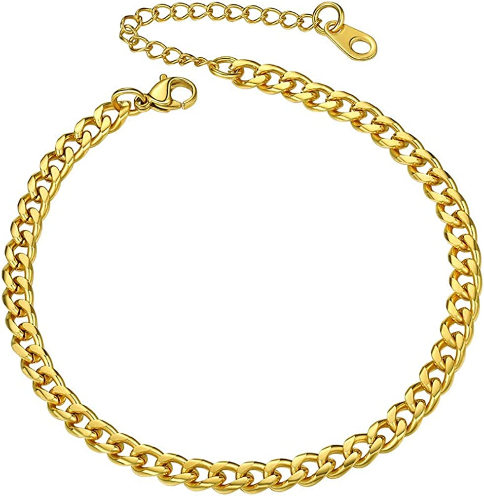 PROSTEEL Stainless Steel Chain Anklets for Men Women, Silver/Gold Tone, Ankle Bracelets Hypoallergenic, 8-10.5 Inch Adjustable, Come Gift Box Apparel & Accessories > Jewelry > Anklets Prosteel Jewelry B: gold-cuban chain-4.8mm