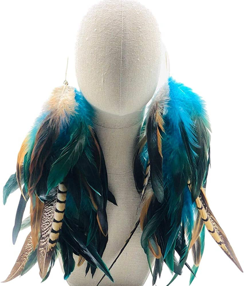 Fashmorous Feather Earrings Blue Feather Earrings for Women Bohemian Feather Earrings for Women Dangle Apparel & Accessories > Jewelry > Earrings Feather Lover