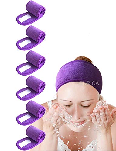 Spa Headband Hair Wrap EUICAE Sweat Headband Head Wrap Hair Towel Wrap Non-Slip Stretchable Washable Makeup Headband for Face Wash Facial Treatment Sport Fits All White (Mixed Color) Apparel & Accessories > Clothing Accessories > Bandanas & Headties EUICAE purple