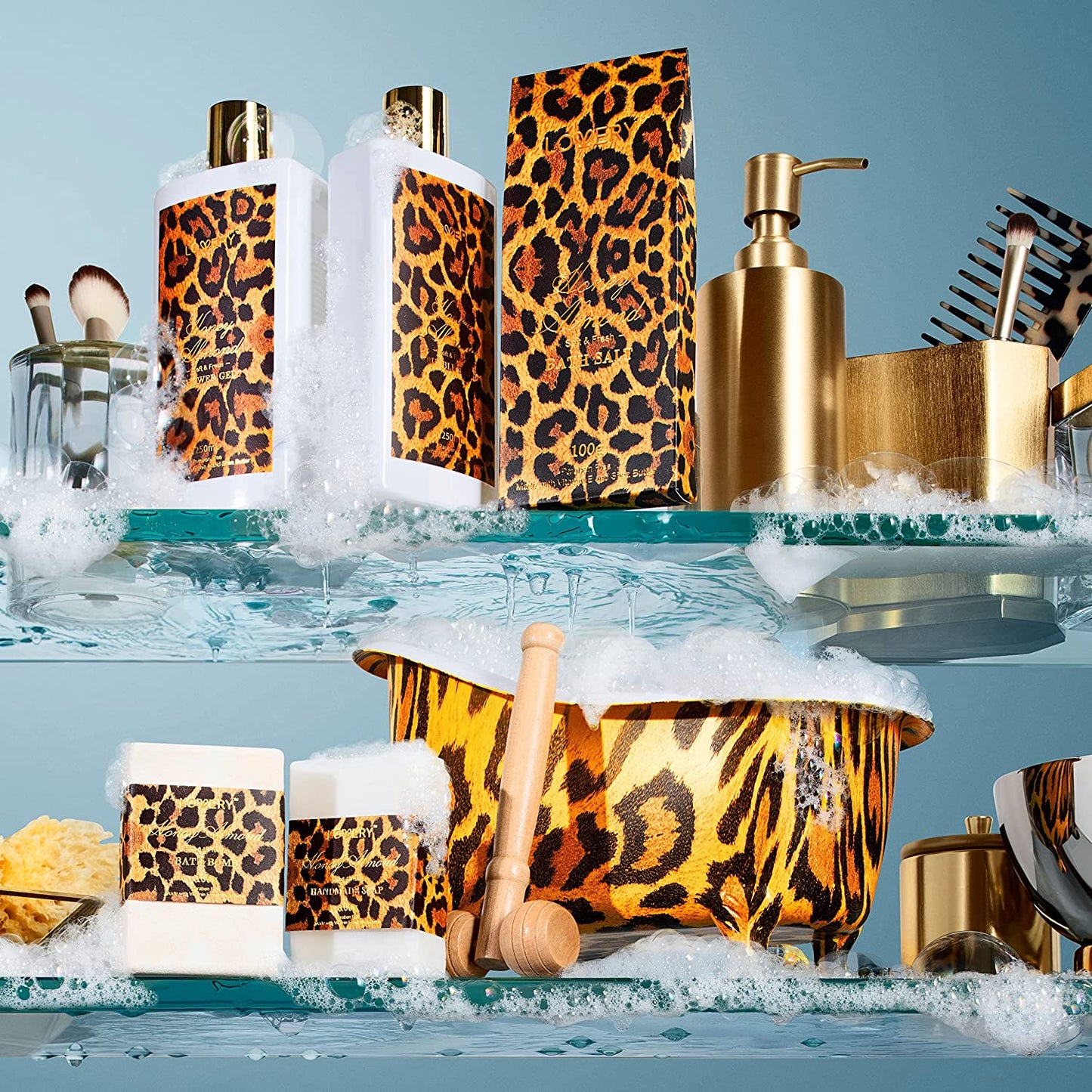 Gift Baskets for Women & Men, 18Pc Honey Almond Home Bath Pampering Package for Relaxing Stress Relief, Leopard Print Thank You, Birthday Gifts, Spa Self Care Kit, Aromatherapy Gifts Health & Beauty > Personal Care > Cosmetics > Bath & Body LOVERY