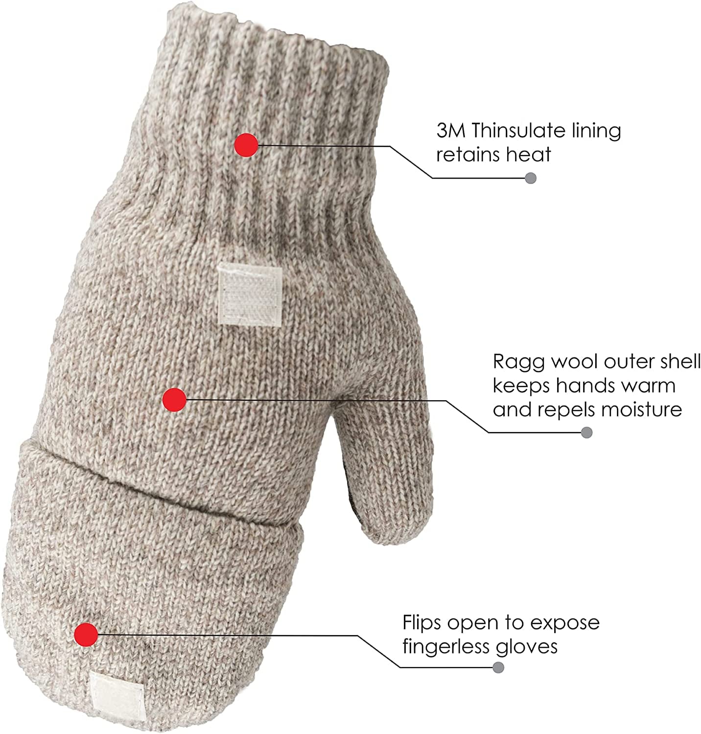 Illinois Glove Company 360 Rag Wool Glomitt Flip Mitten 3M Thinsulate Lined Tan Apparel & Accessories > Clothing Accessories > Gloves & Mittens Illinois Glove Company