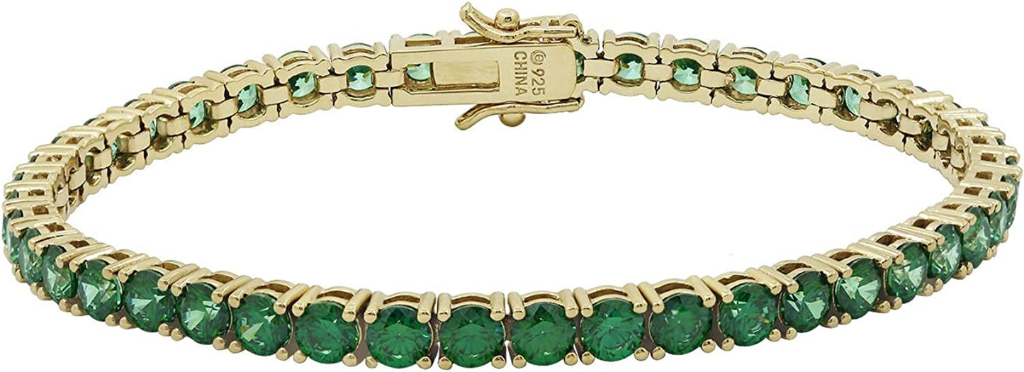 Collection Platinum or Gold Plated Sterling Silver Round-Cut Tennis Bracelet Made with Infinite Elements Zirconia Apparel & Accessories > Jewelry > Bracelets Amazon Collection Green 4 mm 7.25" Length