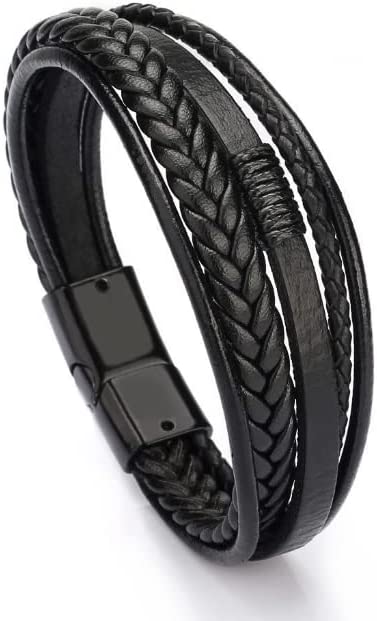 Stainless Steel Braided Leather Bracelet for Men Cuff Bangle Cross Magnetic Clasp 8.26 Inches Apparel & Accessories > Jewelry > Bracelets Generic D.8.26in