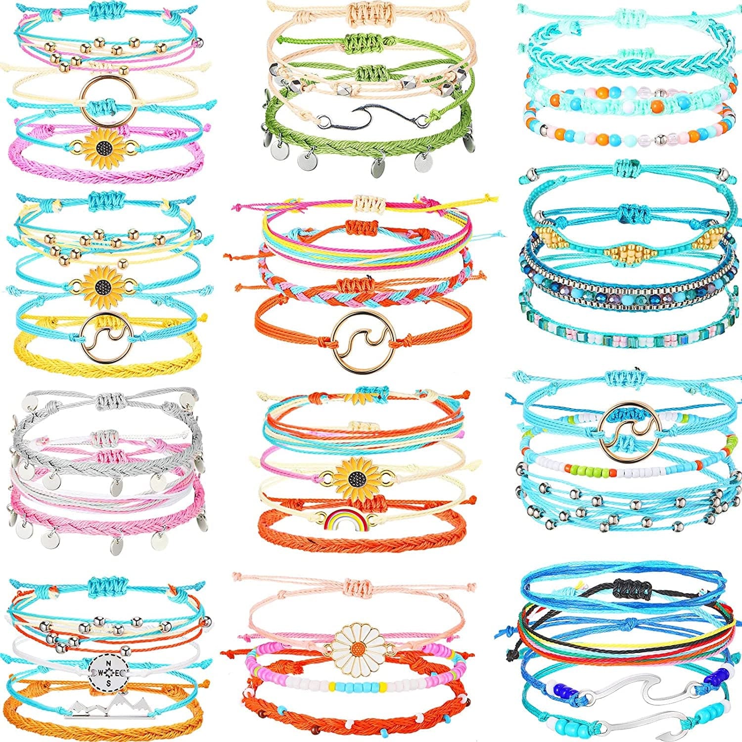 42 Pcs Sunflower Bracelets Surfer Wave Bracelet Handmade Braided Rope Friendship Bracelets Adjustable Bracelets for Women Apparel & Accessories > Jewelry > Bracelets Remerry legant Style