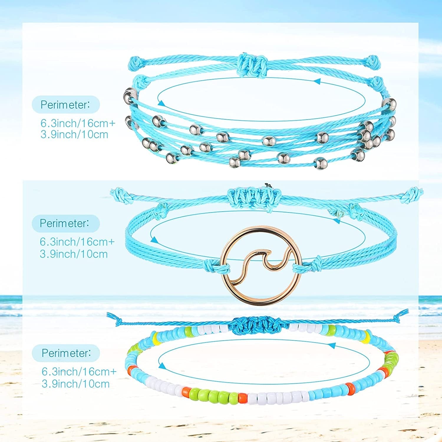 42 Pcs Sunflower Bracelets Surfer Wave Bracelet Handmade Braided Rope Friendship Bracelets Adjustable Bracelets for Women Apparel & Accessories > Jewelry > Bracelets Remerry