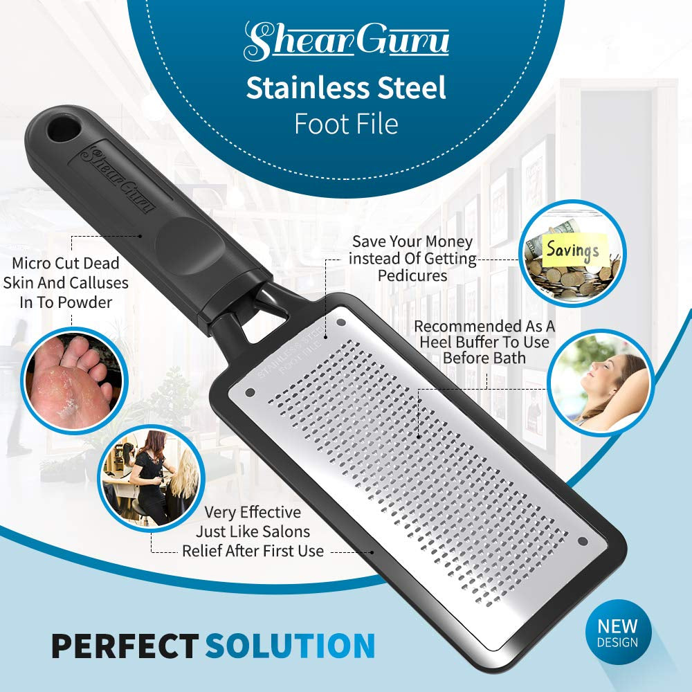 Shearguru Premium Curved Pedicure Foot Rasp & Scrubber - Micro-Cuts Dead Skin and Calluses into Powder - Best Foot Care Pedicure Grater/Metal Surface Tool to Remove Hard Heel Skin- Callous Removers Health & Beauty > Personal Care > Foot Care ShearGuru