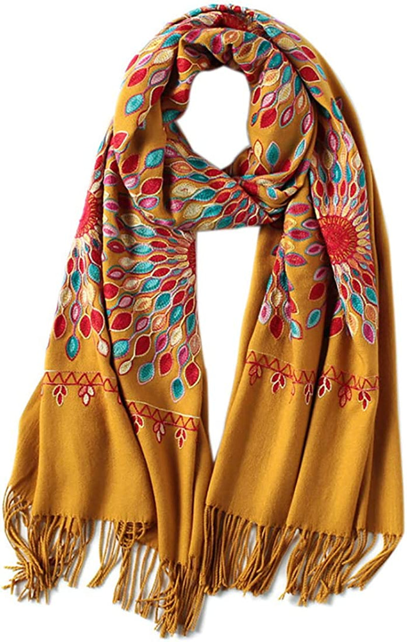 Women'S Embroidered Oversize Tassel Shawl Scarf Wraps for Women Apparel & Accessories > Clothing Accessories > Scarves & Shawls Urban CoCo Turmeric