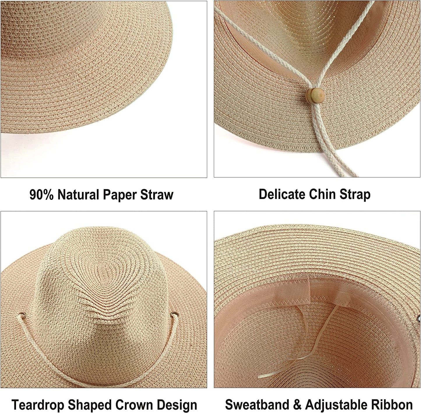 Koreshion Women Straw Panama Hat Summer Wide Brim Fedora Cap Beach Sun Hats UPF50+ Apparel & Accessories > Clothing Accessories > Hats Koreshion