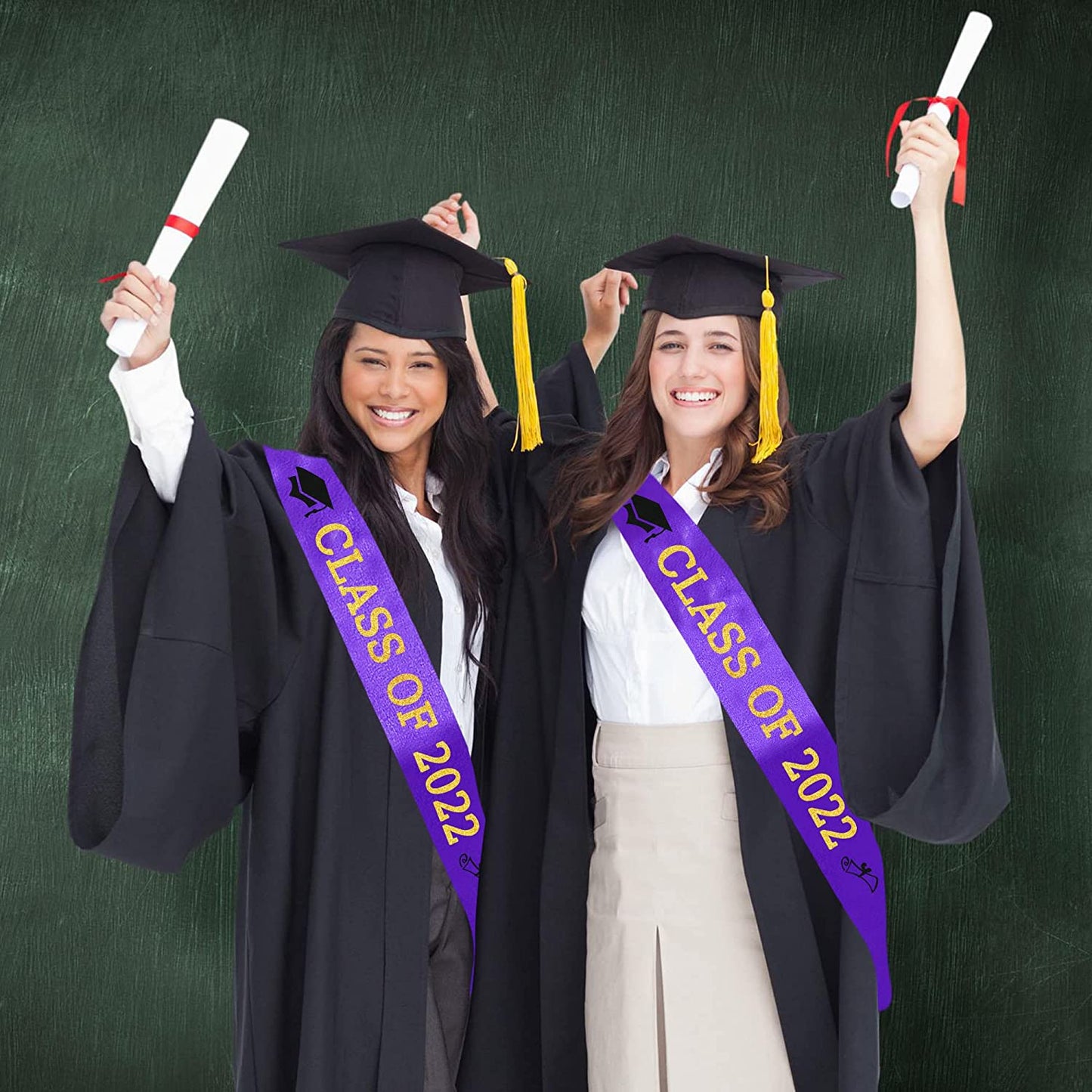 Purple “Class of 2022” Graduation Sash | Gold Glitter Letter Graduate Satin Sash | Funny Graduation Gifts for Boy or Girl| 2022 Graduation Celebration Party Supplies Apparel & Accessories > Clothing Accessories > Sashes Partyprops