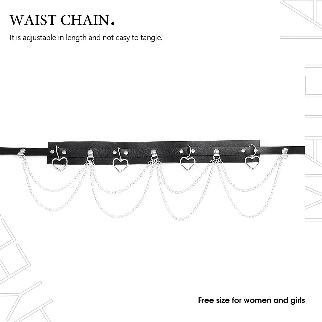Bodiy Punk Waist Chain Belts Leather Gothic Layered Heart Love Rave Belly Body Chains Jewelry for Women Sexy (Black-1) Apparel & Accessories > Jewelry > Body Jewelry BODIY