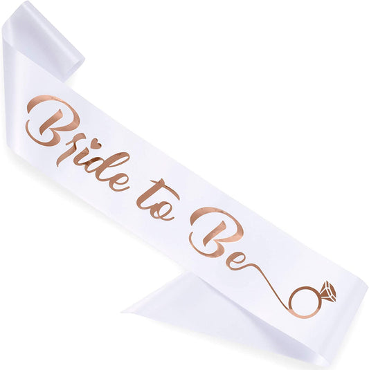 CORRURE 'Bride to Be' Bachelorette Party Sash - Bridal Shower White Satin Sash with Rose Gold Foil Lettering - Hen Party Decorations Supplies Accessories, Wedding Engagement Party Favors Gift Apparel & Accessories > Clothing Accessories > Sashes CORRURE White - Rose Gold