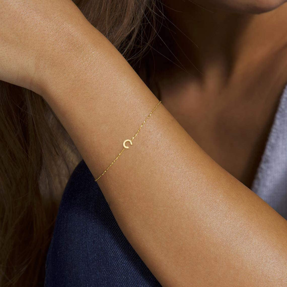 Dainty Gold Initial Bracelets for Women, 14K Gold Plated Dainty Personalized Gold Bracelets Initial Bracelets for Women Teen Girls Jewelry Chain Bracelets for Kids Toddler Little Girls Jewelry Gifts Apparel & Accessories > Jewelry > Bracelets M MOOHAM