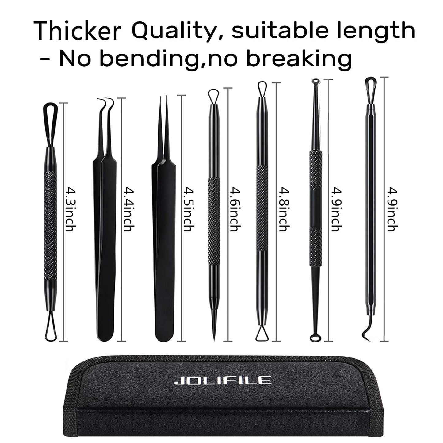 Blackhead Remover Tool,Jolifile 7Pcs Pimple Popper Tool Kit, Acne Extractor Tools with Tweezers,Removal Whitehead Comedone Tool Set for Facial Nose Care-Black Health & Beauty > Personal Care > Cosmetics > Cosmetic Tools > Skin Care Tools JOLIFILE