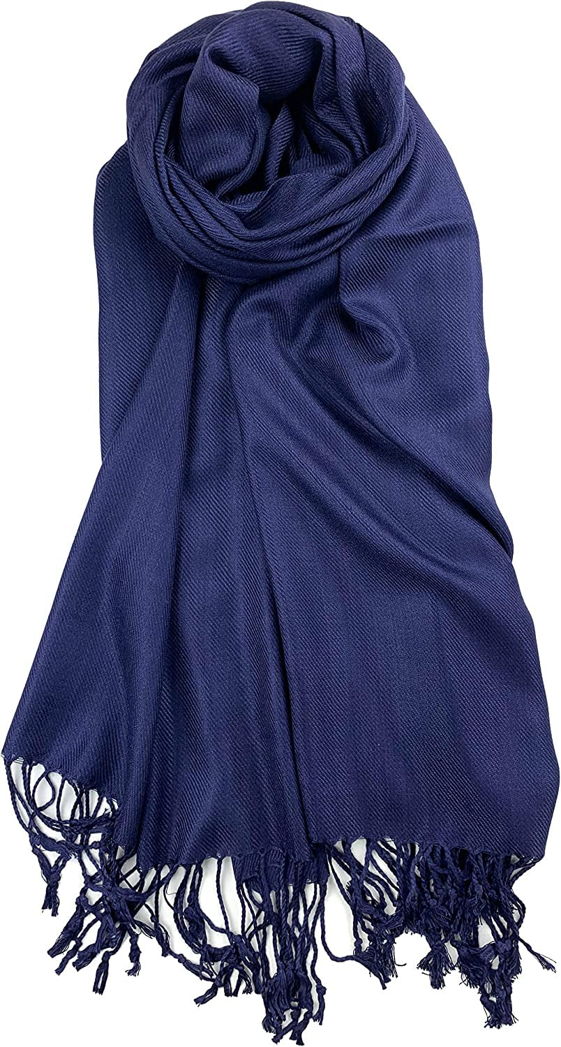 Plum Feathers Premium Solid Color and Metallic Fashion Scarf, Womens Pashmina Shawl Wrap with Fringes Apparel & Accessories > Clothing Accessories > Scarves & Shawls Plum Feathers Navy