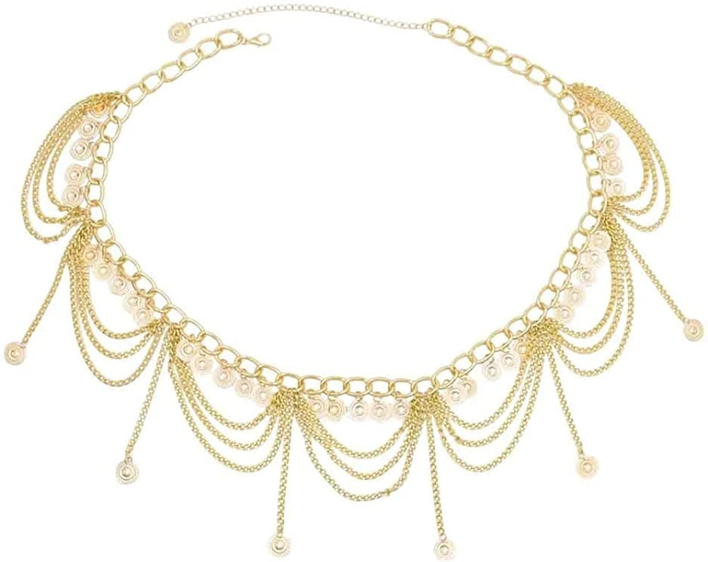 Idealway Vintage Waist Chain Hollow Carving Rhinestone Crystal Body Chain Summer Beach Body Waist Chain Jewelry Apparel & Accessories > Jewelry > Body Jewelry idealway A Coin Gold