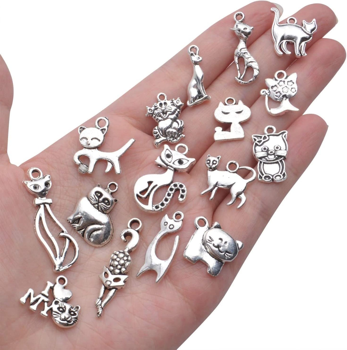 42Pcs Antique Tibetan Silver Animals Charms Alloy Cat Charms Pendants Jewelry Making Accessories for DIY Necklace Bracelet Keychain