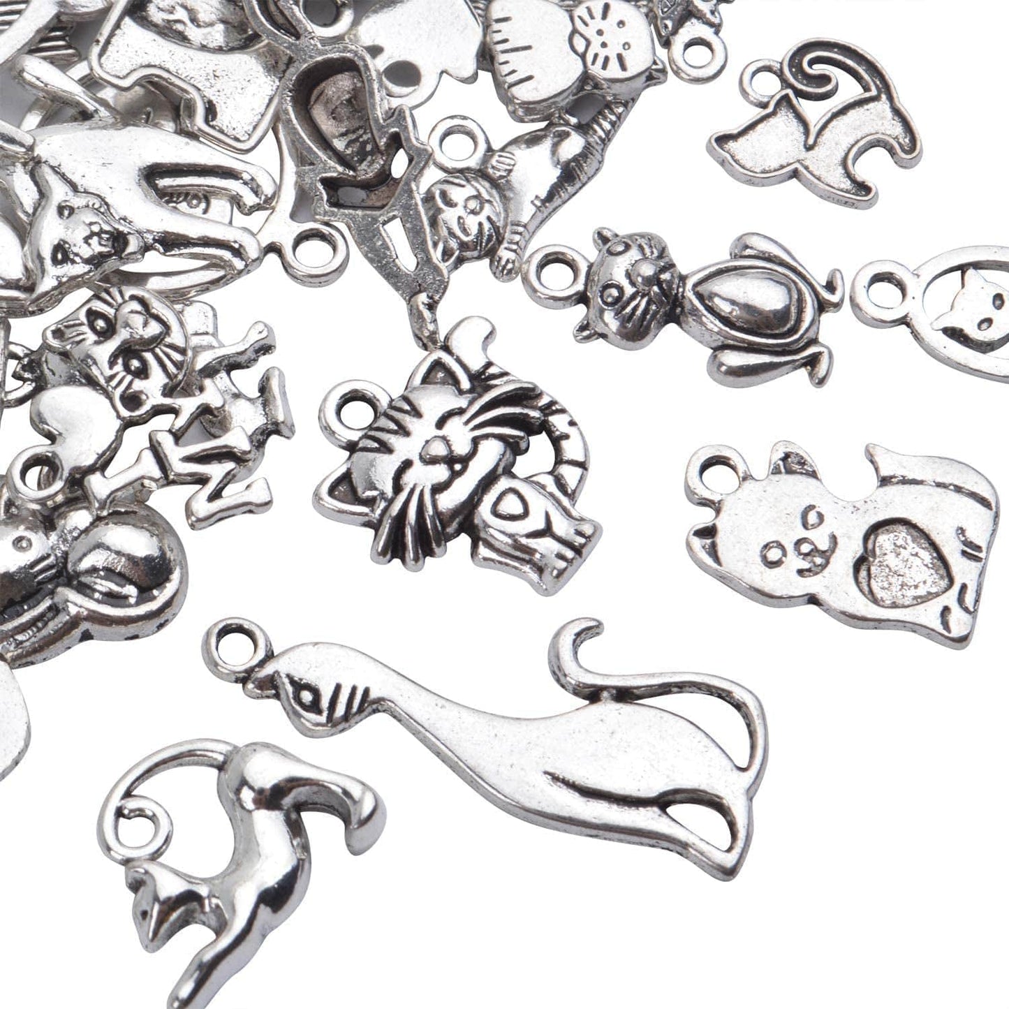 42Pcs Antique Tibetan Silver Animals Charms Alloy Cat Charms Pendants Jewelry Making Accessories for DIY Necklace Bracelet Keychain