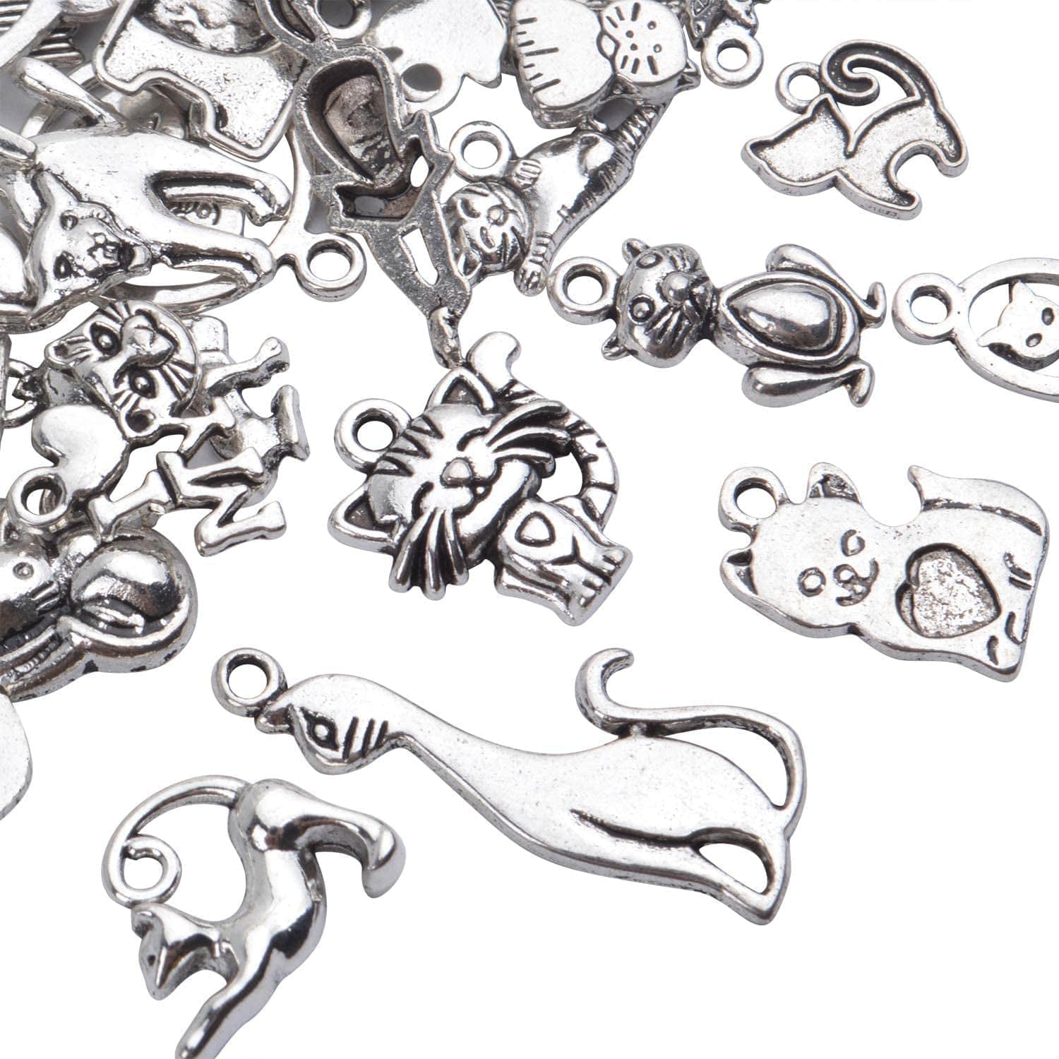 42Pcs Antique Tibetan Silver Animals Charms Alloy Cat Charms Pendants Jewelry Making Accessories for DIY Necklace Bracelet Keychain