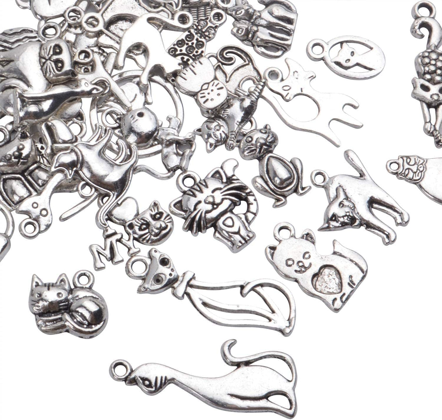42Pcs Antique Tibetan Silver Animals Charms Alloy Cat Charms Pendants Jewelry Making Accessories for DIY Necklace Bracelet Keychain