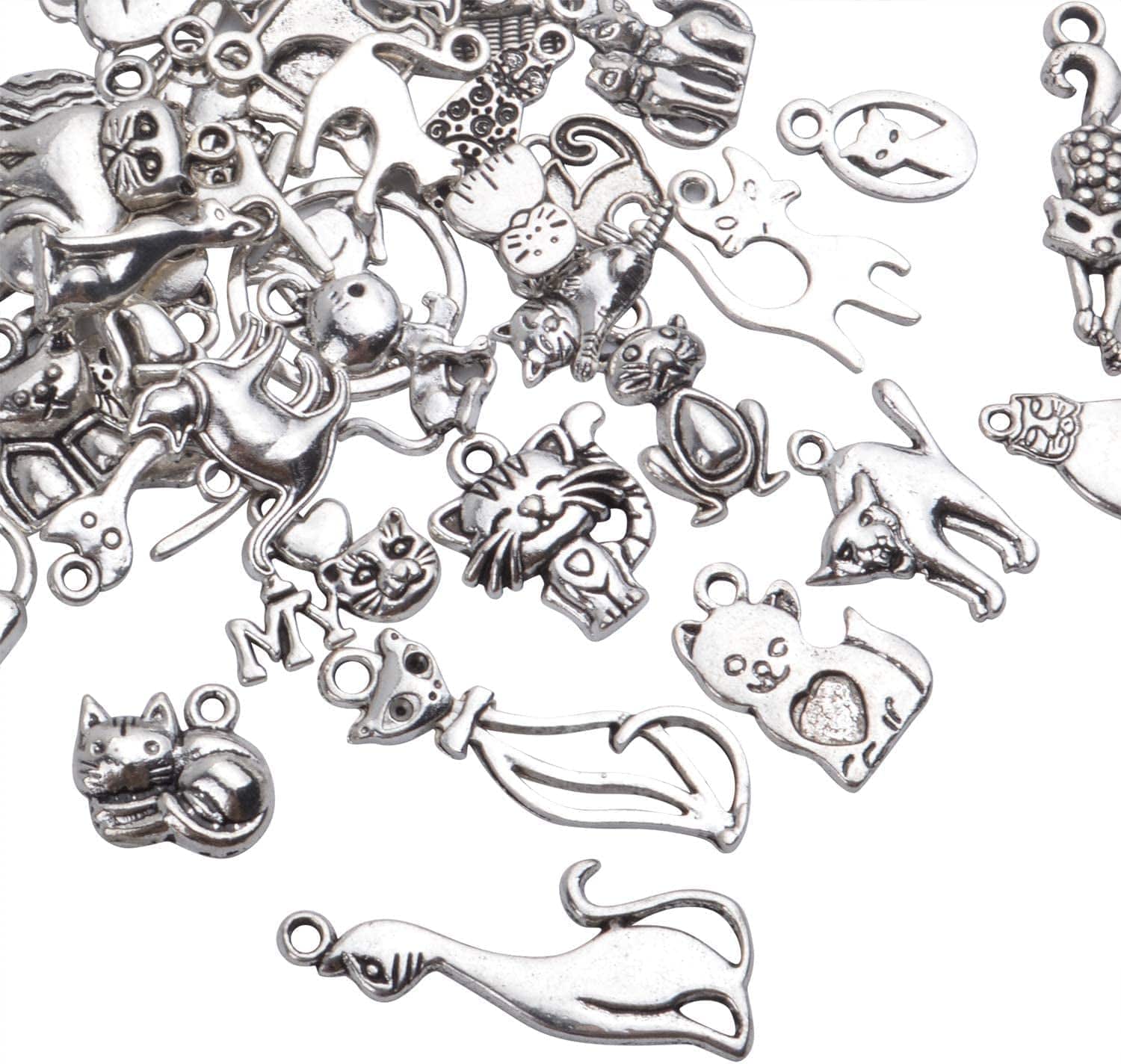 42Pcs Antique Tibetan Silver Animals Charms Alloy Cat Charms Pendants Jewelry Making Accessories for DIY Necklace Bracelet Keychain