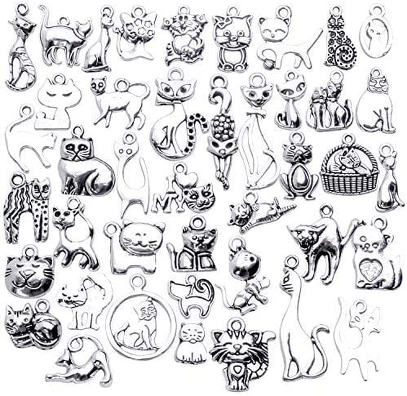 42Pcs Antique Tibetan Silver Animals Charms Alloy Cat Charms Pendants Jewelry Making Accessories for DIY Necklace Bracelet Keychain
